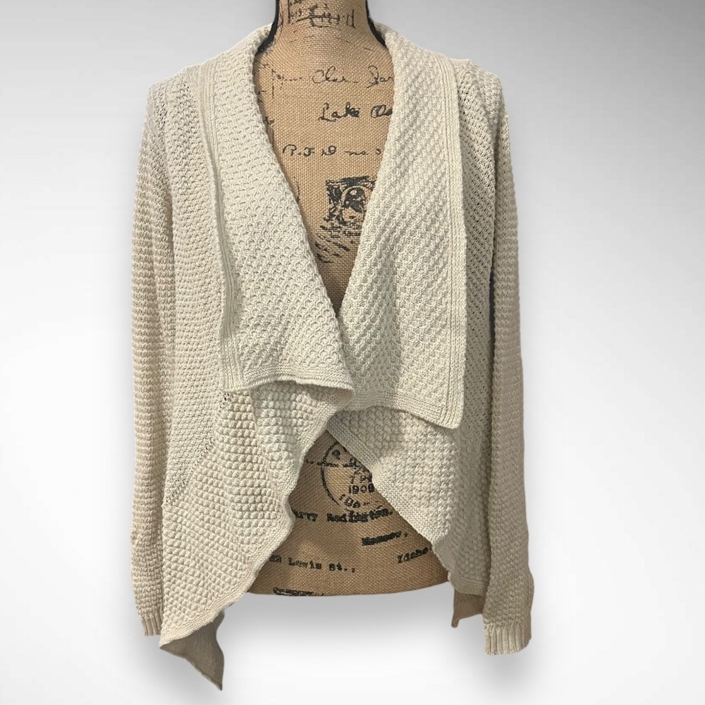 ELISABETTA Cream/Beige Knit Drape Cardigan Made In Italy Medium |‎ EUC